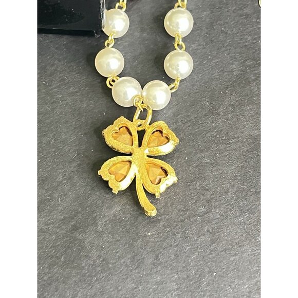 Vtg House Of Borvani Lucky Charm Bracelet 4 Leaf Clover Faux Pearls Green Glass - Picture 9 of 9